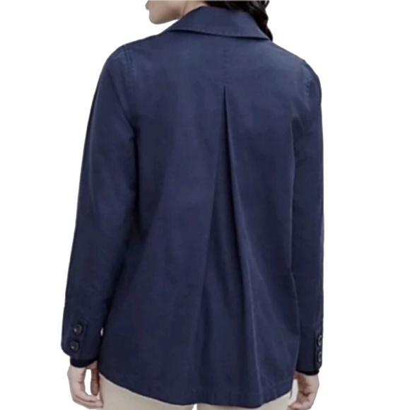 J. Jill Double Breasted Pea Coat Jacket Oversized Cotton Canvas India Blue XS S - Picture 2 of 14